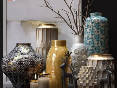 Decorative set of vases and candles 3D model