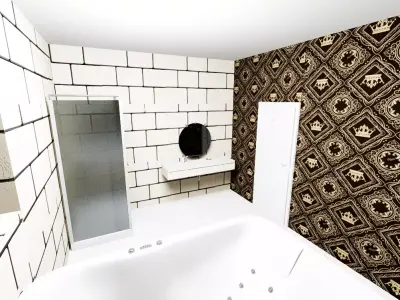 3D- house model bathroom with wallpaper Free low-poly 3D model