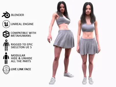 Woman - Summer Outfit 4 - Modular - Rigged Low-poly 3D model