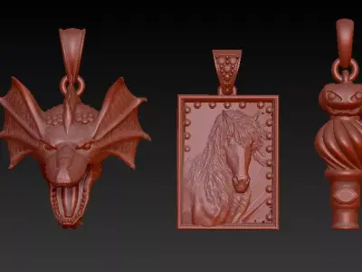 Majestic Dragon Head Pendant and antique files 3D print model
