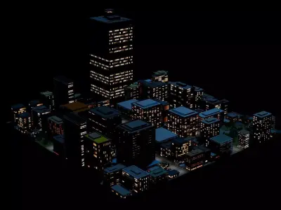 City Downtown Skyscraper Street 10 - NIGHT Low-poly 3D model