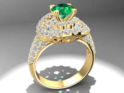 Luxury Halo Emerald Diamond Ring for Women 1092 3D print model