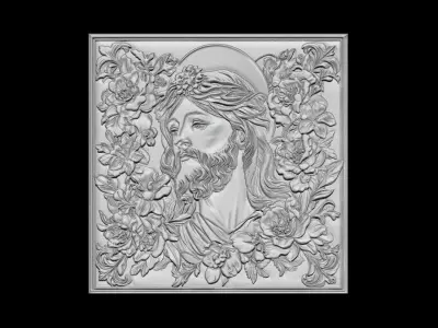 Jesus Christ Floral Relief  3D print model