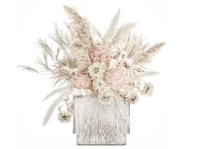 Bouquet Of Dried Flowers  Hydrangea Pampas Vase 491 3D model