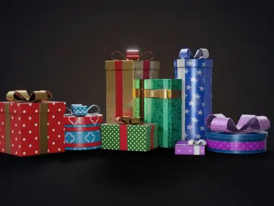 Set of Christmas gifts Low-poly 3D model