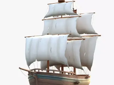Stylized Wooden Sailing Ship Low-poly 3D model