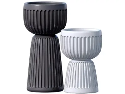 Decorative Floor Fluted Flower Vase Set Collection  Art Deco 3D model