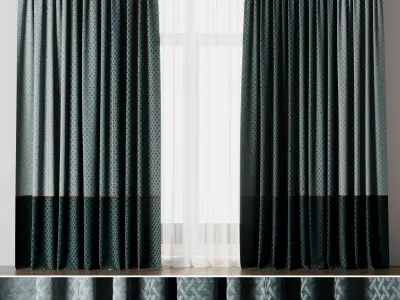 Curtain with rod 18 bule patterned curtain HBH Low-poly 3D model