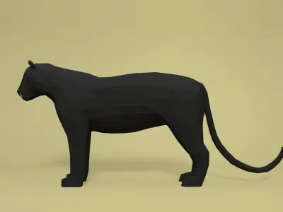 Low Poly Cartoon Black Panther Low-poly 3D model
