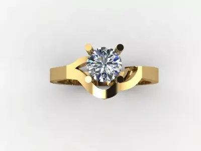 High Detail Contemporary Solitaire Ring  Open Band Twist Style   3D print model