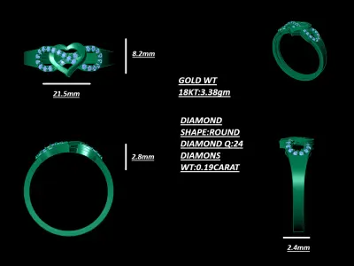 Infinity Heart Diamond Ring 3D print model