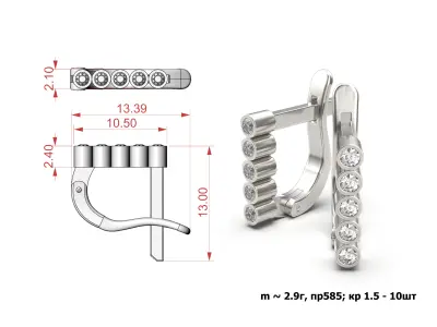 G0132 diamond hoop earrings in gold 3D print model
