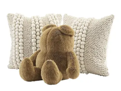 Plush Teddy Bear and Pillows Set 3D model