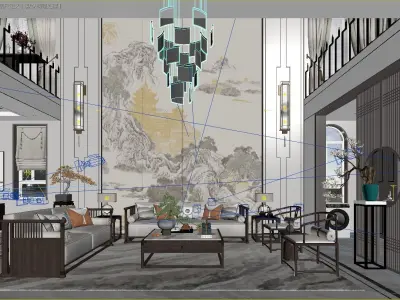 Chinese style villa interior design scene 01 3D model 3D model