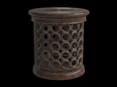 Solid Wood Drum End Table 3D model