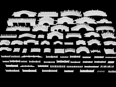 Chinese garden elements outdoor arch bridge building 3D model