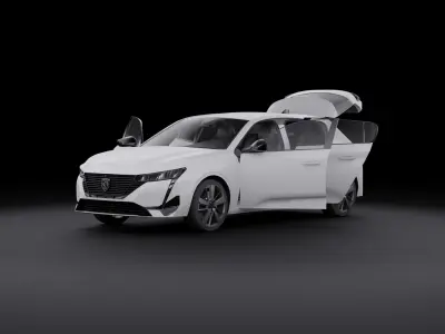 2022 Peugeot 308 Hatchback - Opening doors and trunk Low-poly 3D model