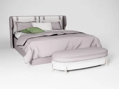 Modern King size Bed Low-poly 3D model