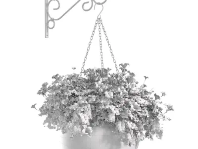 Hanging basket flowerpot rattan pot with flowers 3D model buy