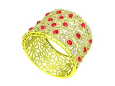 6469 Luxury Oval Ruby Diamond Woman Bangle 3D print model