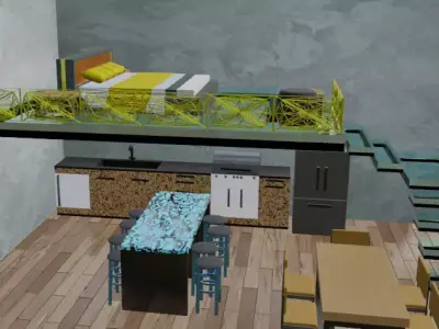 bedroom lofted space Low-poly 3D model
