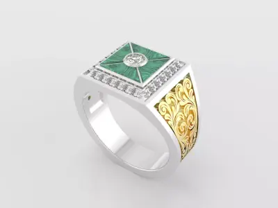 Luxury Men Square Signet Ring 3D Model - Filigree Detail 3D print model