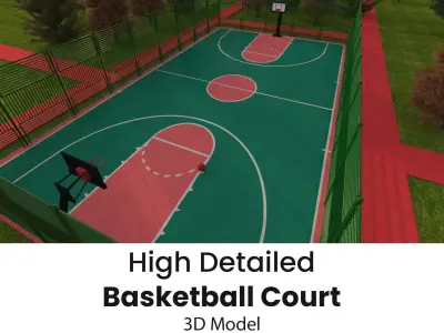 Detailed Outdoor Basketball Court - Low Poly 3D model