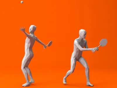 4 Tennis Player Lowpoly People Low-poly 3D model