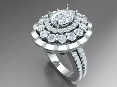 LUXURY DIAMOND RING WITH  OVAL CENTER STONE 3D print model