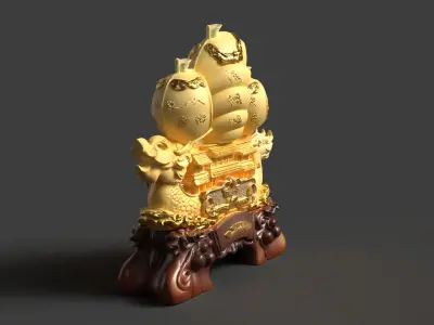 Chinese dragon ship  Low-poly 3D model