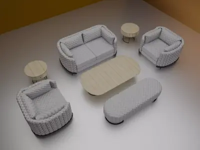Realistic Luxury Sofa Set  High Quality 3D Model 3D model
