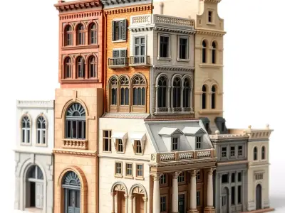 Elegant Architectural Facade model pack Low-poly 3D model