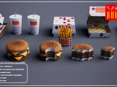 Triple Cheese Burger - Package Low-poly 3D model