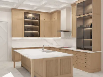 kitchen modern with wood cabinets and marble counter tops 3D model