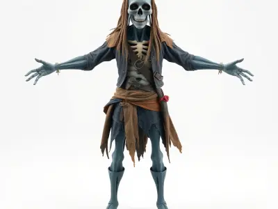 Skeleton Pirate D Character Model with MixamoCompatible Riggi... Low-poly 3D model