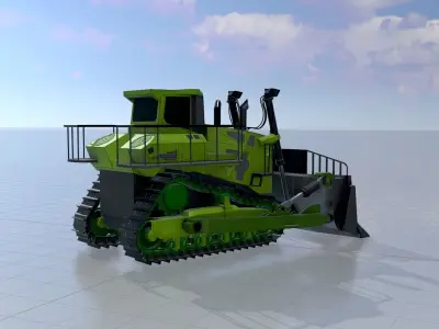 Hydraulic bulldozer tracked construction site vehicle green Low-poly 3D model