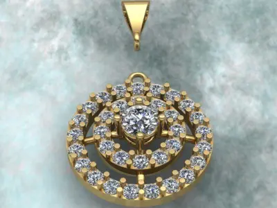 Luxury Round Diamond Pendant Necklace 3D print model