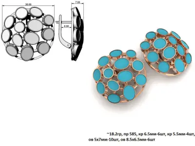 G0148 turquoise stud earrings in rose gold 3D print model