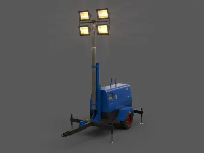 PBR Mobile Light Tower Generator B - Blue  Low-poly 3D model