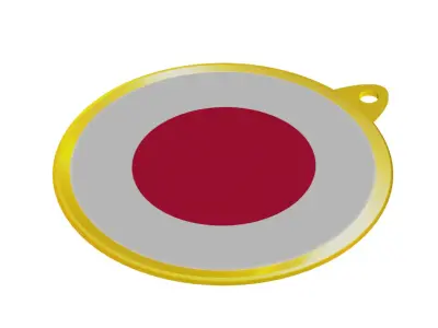Japan Flag on a luxury golden medal badge 3D model