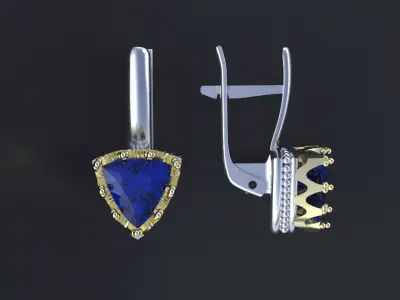Earrings with antic gem for CNC model or 3D print model