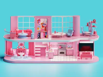 Barbie Dream House - 3D House Model with furnitures Low-poly 3D model