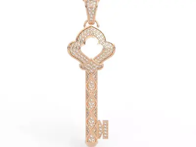 Luxury Four Leaf Clover Key Diamond Necklace 3D print model