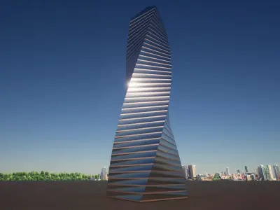 tower futuristic in middle of city Low-poly 3D model