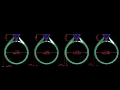 Round 0-75-CT 4 Shank width Sizes Quarter Round 3D Model Pack