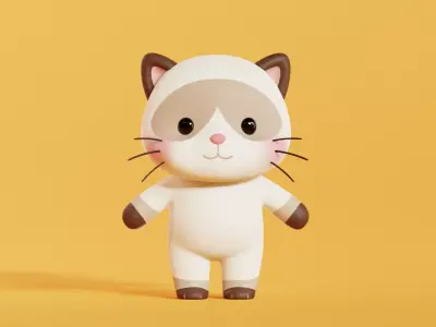 Cat Character Cartoon Siamese Chibi Kawaii  Low-poly 3D model