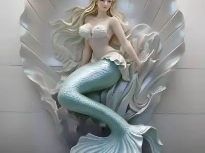 Mermaid statue Low-poly 3D model