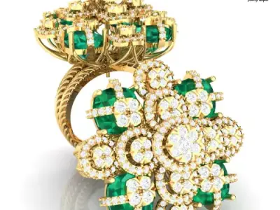 Luxury Floral Cluster Ring     Emerald and Diamond-Inspired  3D print model
