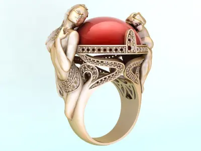 Mythical ring - Ring of a women who catches a tiger - N2265 3D print model