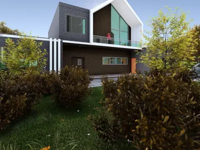 Small family 3D modern House plan Low-poly 3D model